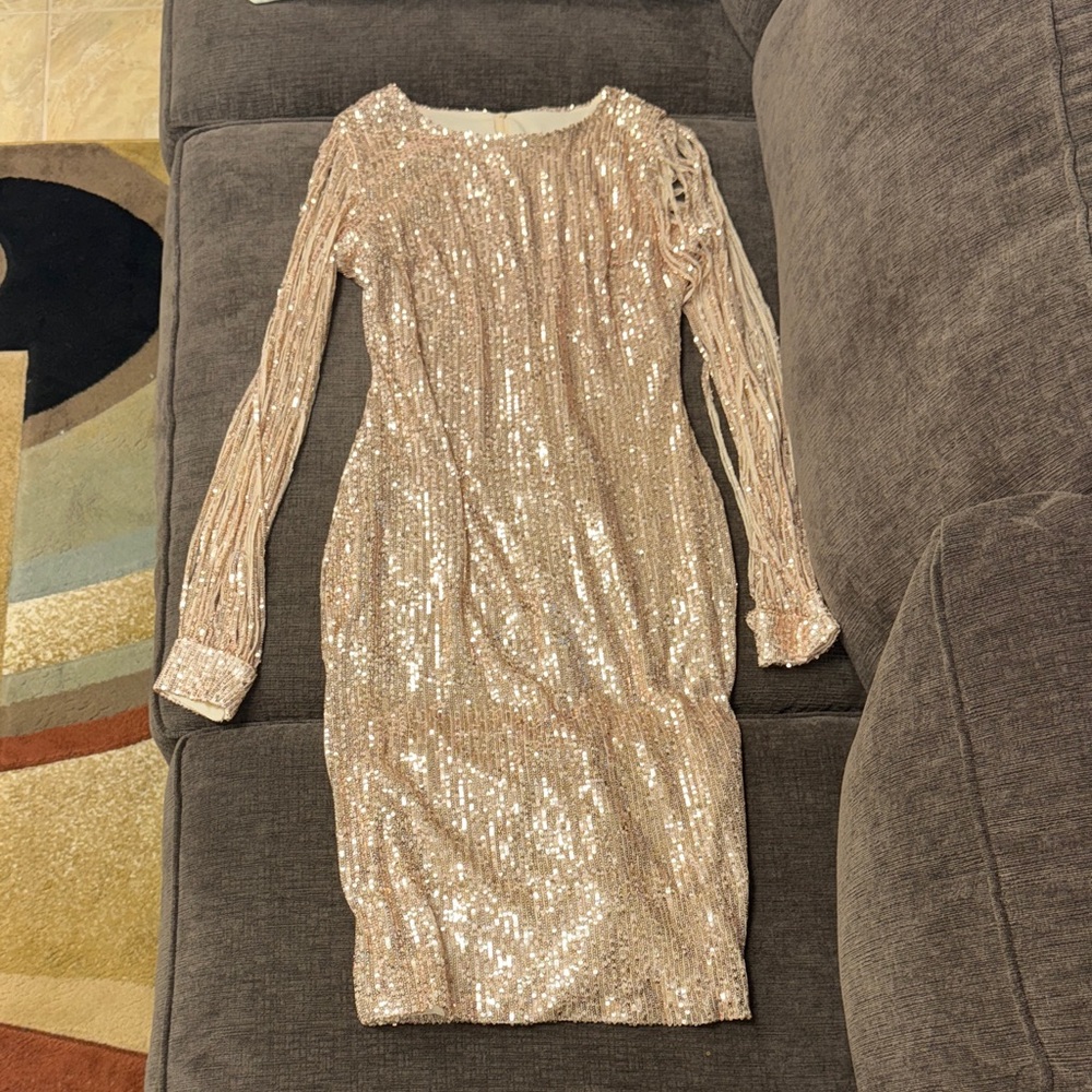 Fashion Nova Sparkling Long Sleeve Dress in Pink